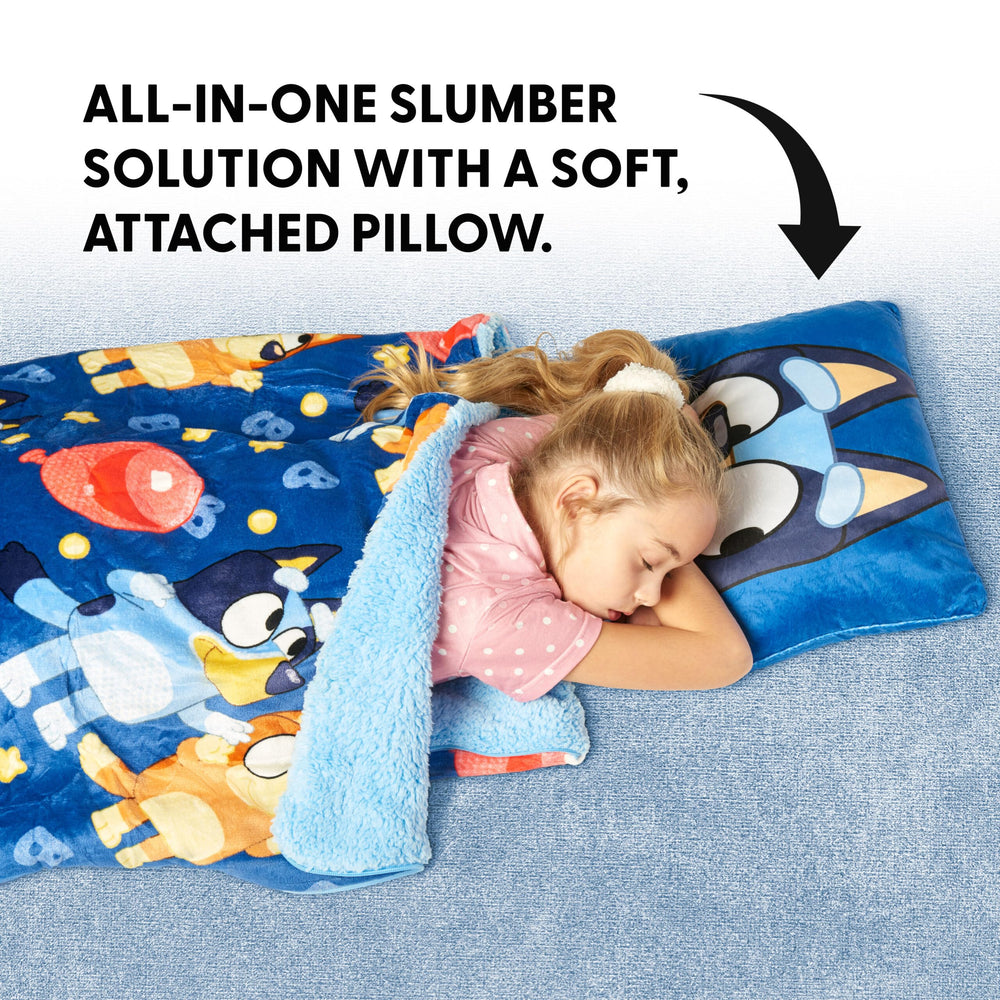Northwest Bluey B for Balloon slumber bag with attached pillow hood for extra charm.