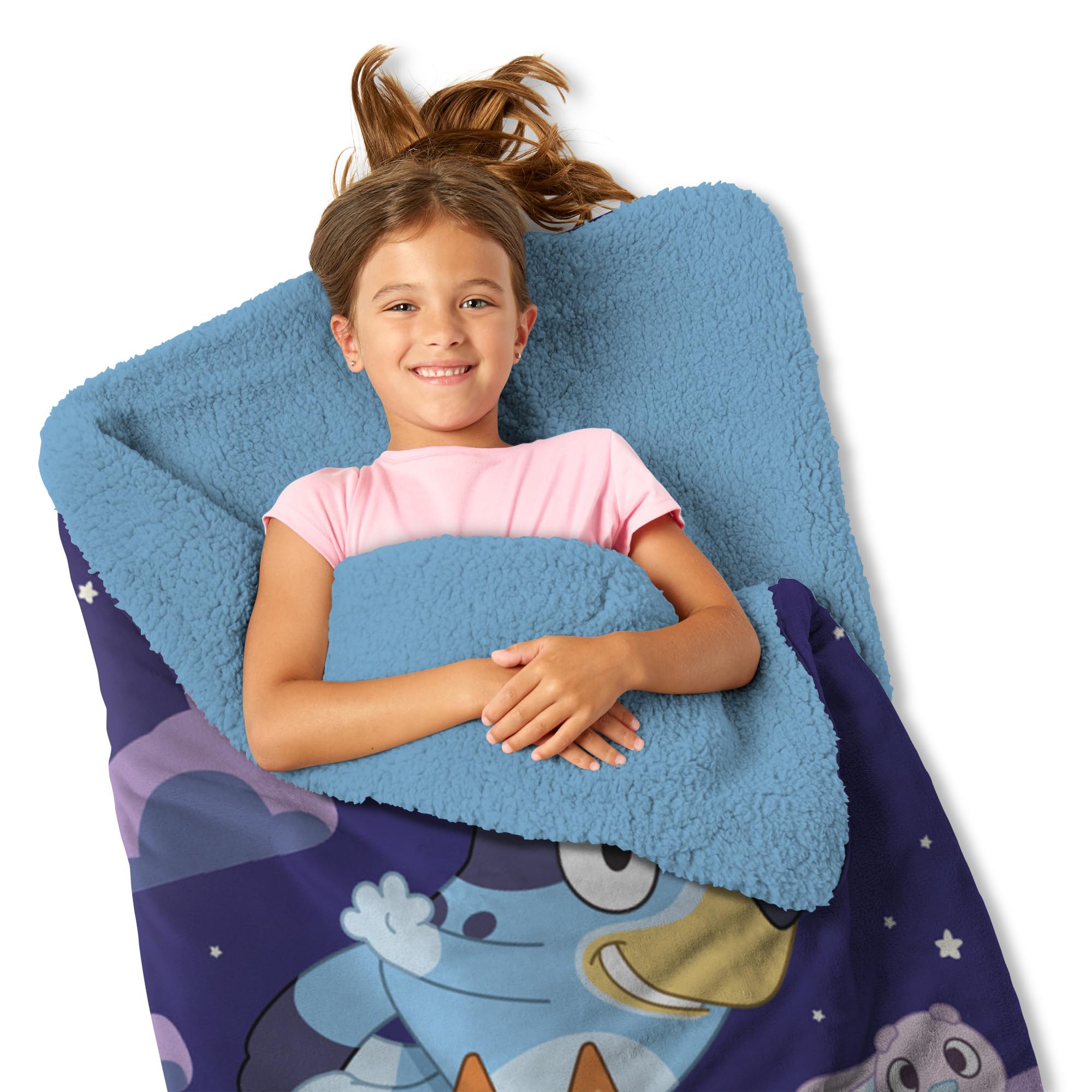 Northwest Bluey Silk Touch Slumber Bag side zipper for easy access.