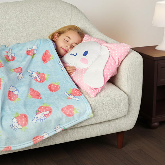 Northwest Cinnamoroll Strawberry Delight throw 3D pocket pillow provides convenient storage.