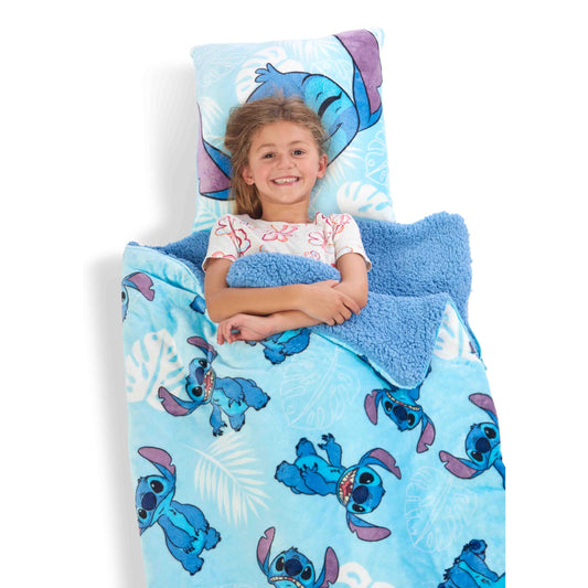 Northwest Lilo and Stitch slumber bag open top view showing plush interior warmth