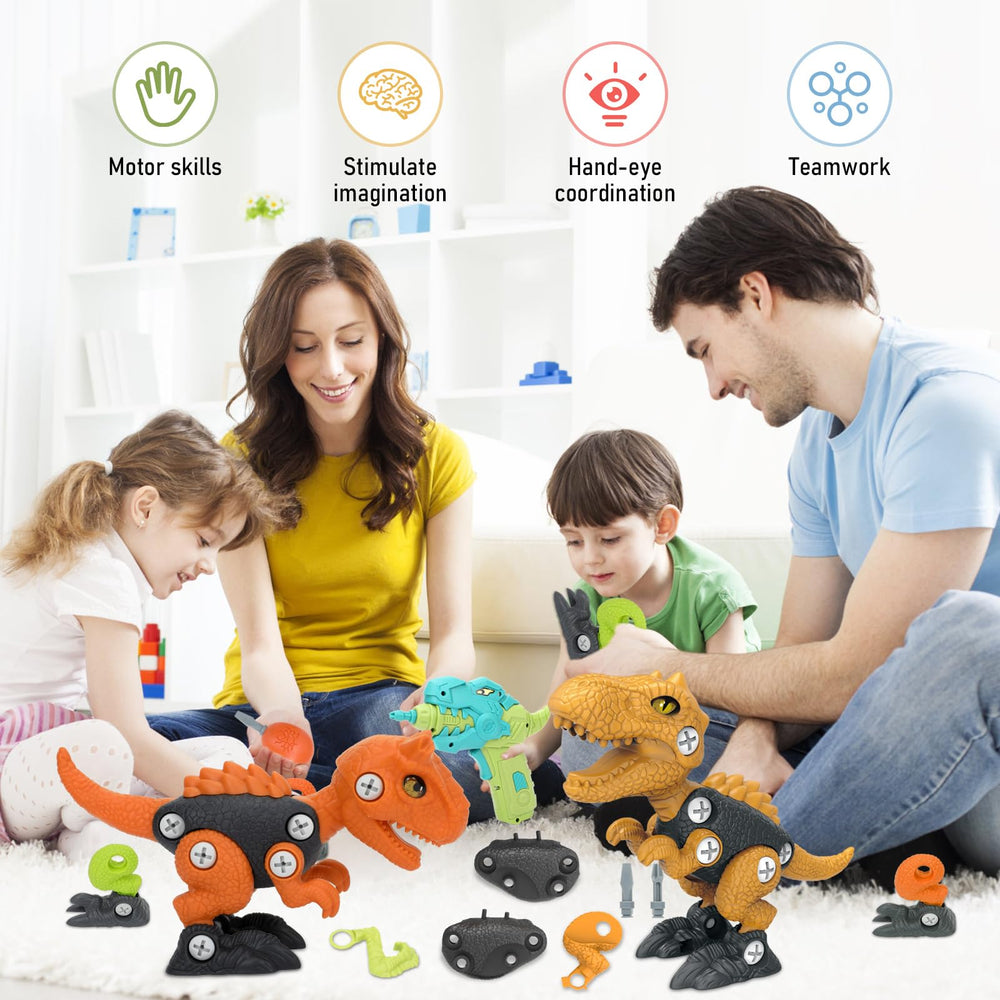 NORYOSE green Velociraptor take apart toy promotes exploration and fine motor practice.