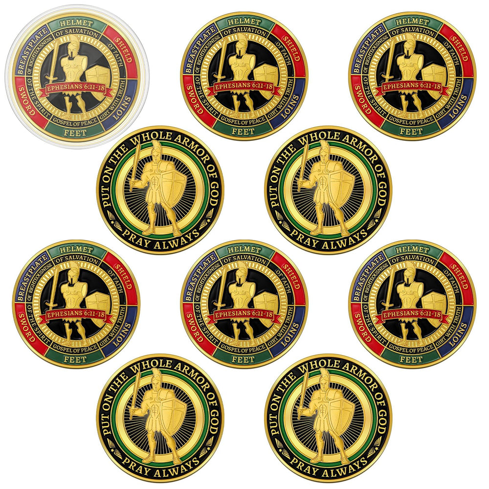 Nosiny armor of God coin front view emphasizes uplifting design for daily reminders