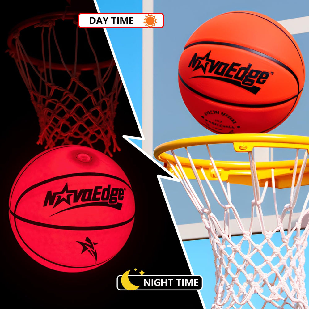 NovaEdge Glow basketball used indoors for hoop shots and drills.