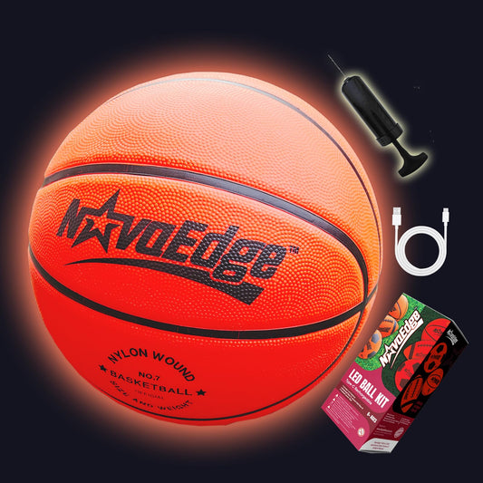 NovaEdge Glow basketball glowing during night outdoor games for visibility and fun.