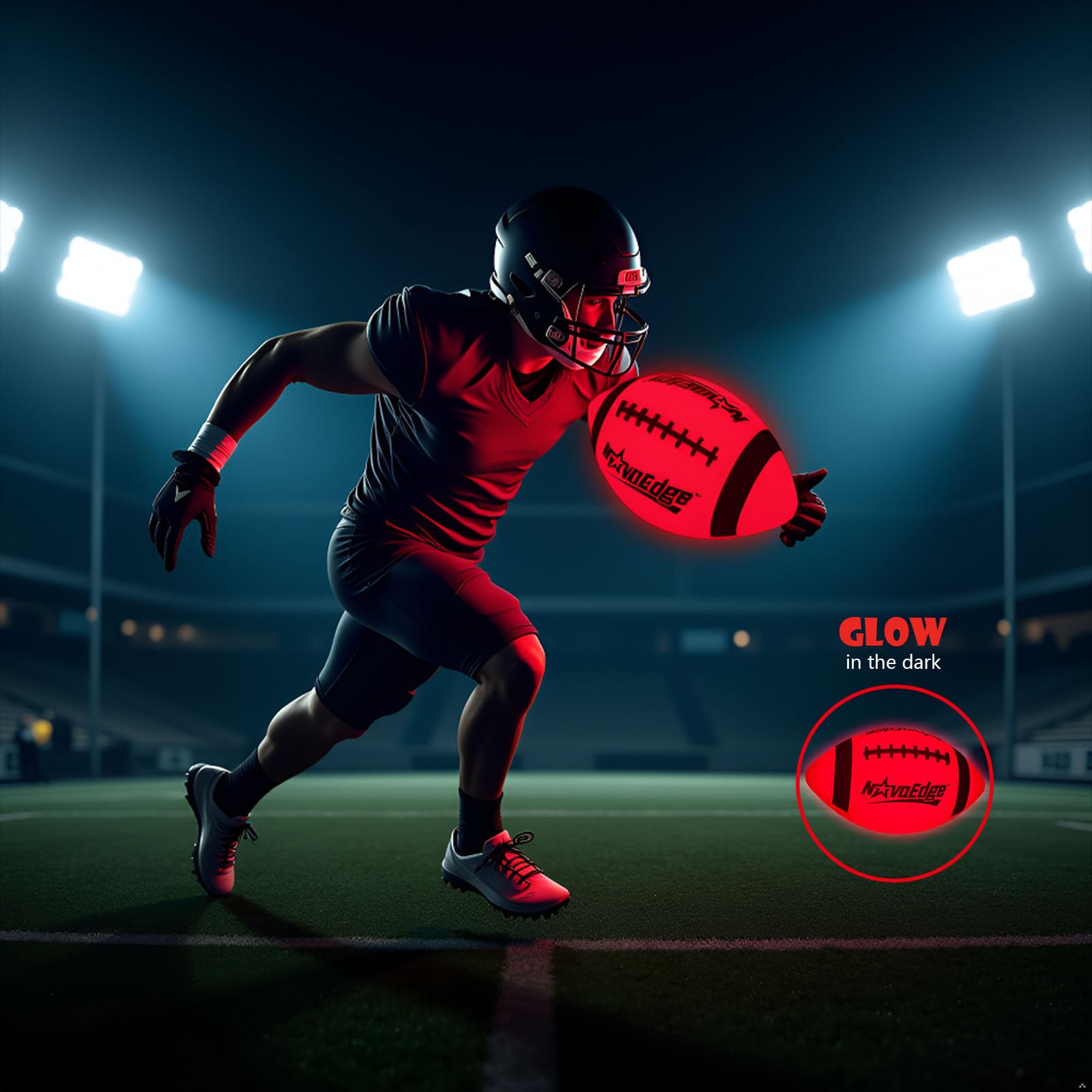 NovaEdge Glow Football illuminated at night for family-friendly outdoor fun.