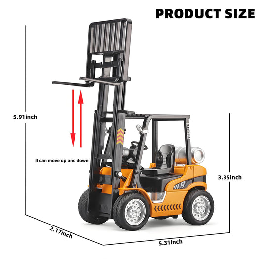 NOVAFUSION forklift toy lifting arm demonstrates adjustable height for interactive play.