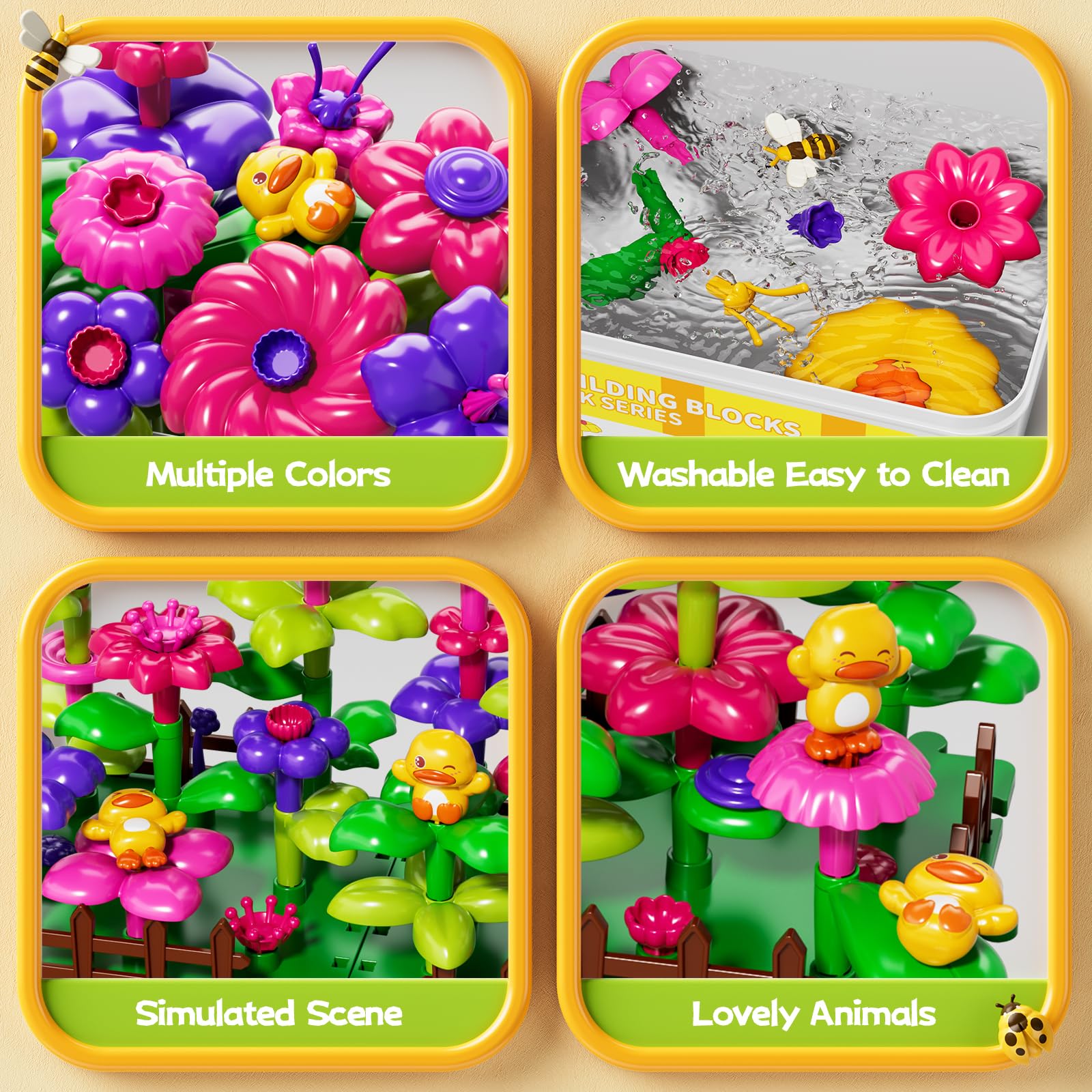 Novaluki Flower Garden stems and leaves simplifying assembly for tiny hands.
