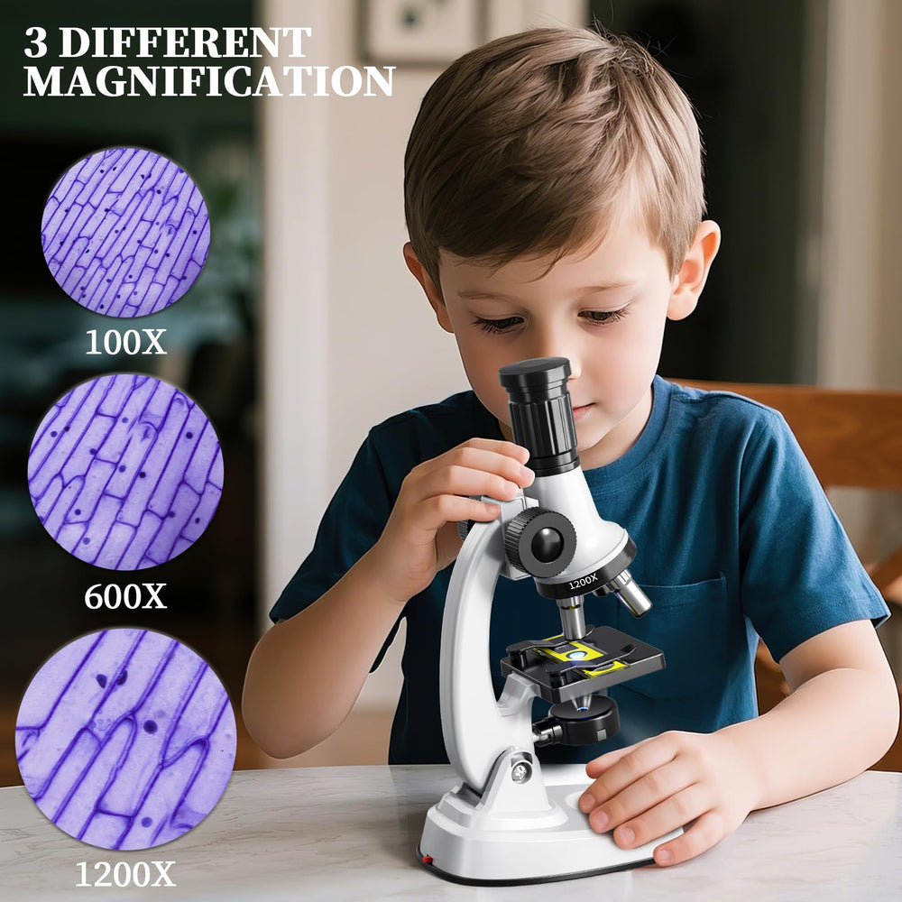 Novaluki microscope with 12 prepared slides for immediate viewing.