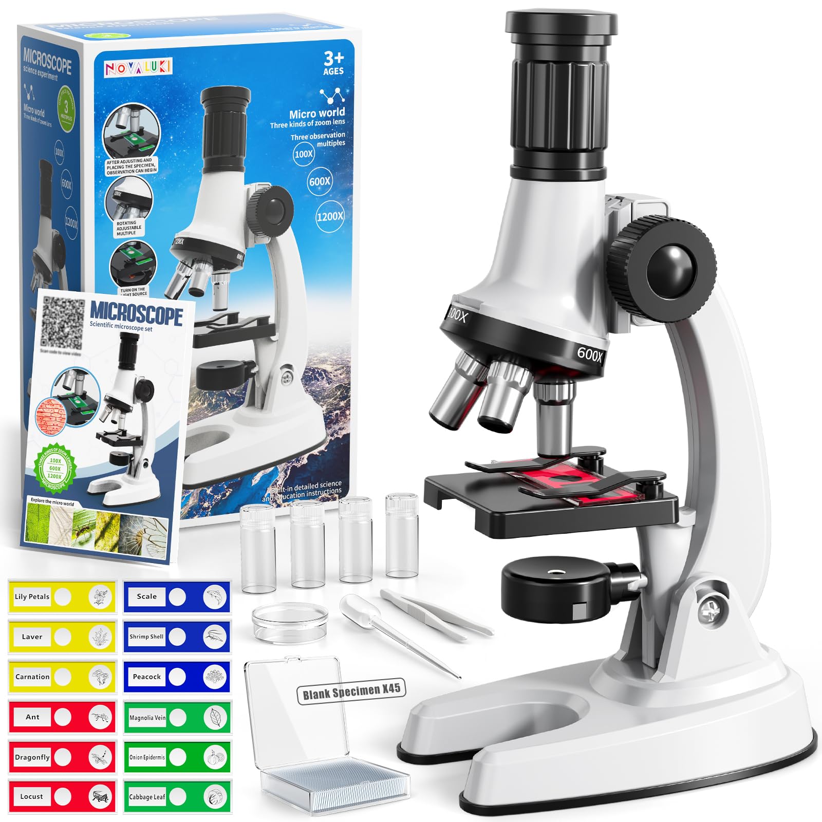 Novaluki 65-piece microscope kit for kids enables hands-on science exploration.