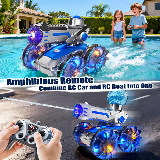 Novaluki RC car on land performing stunts with bright lights