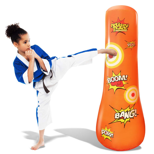 Novelty Place inflatable punching bag in action for kids' energized play.