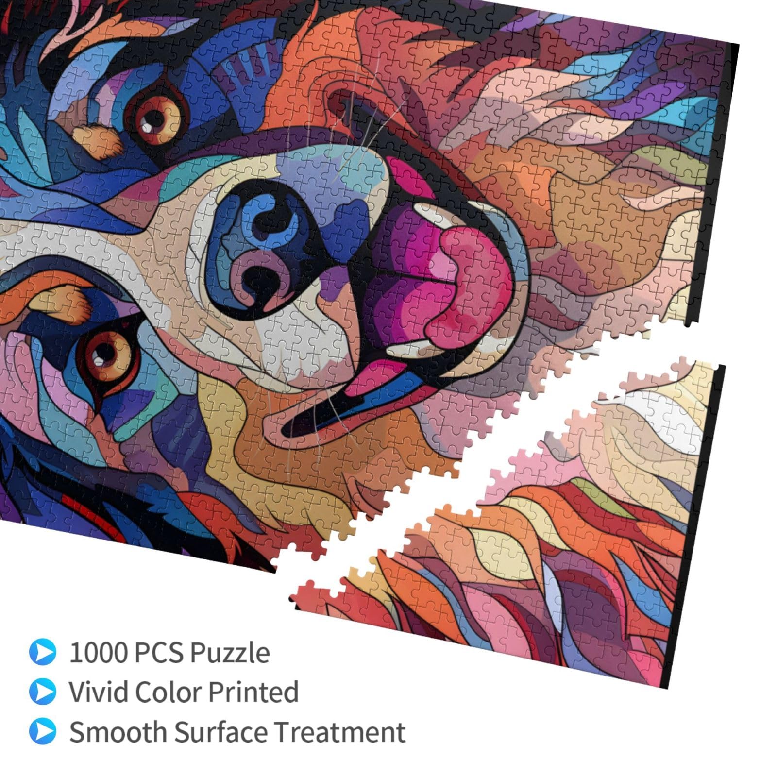 Novgift Australian Shepherd stained-glass puzzle pieces in bright colors for engaging assembly.
