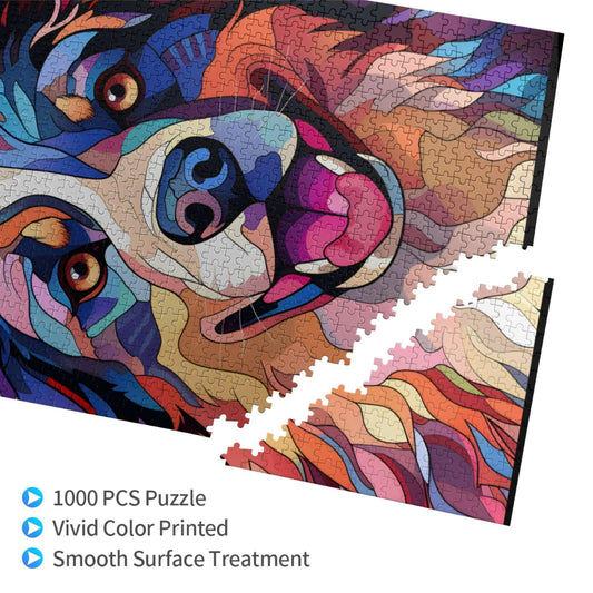 Novgift Australian Shepherd stained-glass puzzle pieces in bright colors for engaging assembly.