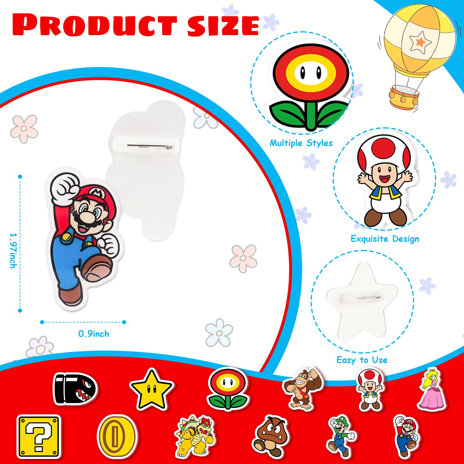 Novovida Mario party favors closeup highlights detailed kid friendly designs.