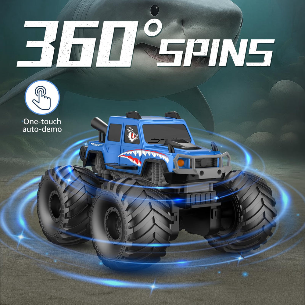 NQD Monster Truck climbing 45° blue, conquers rugged terrain
