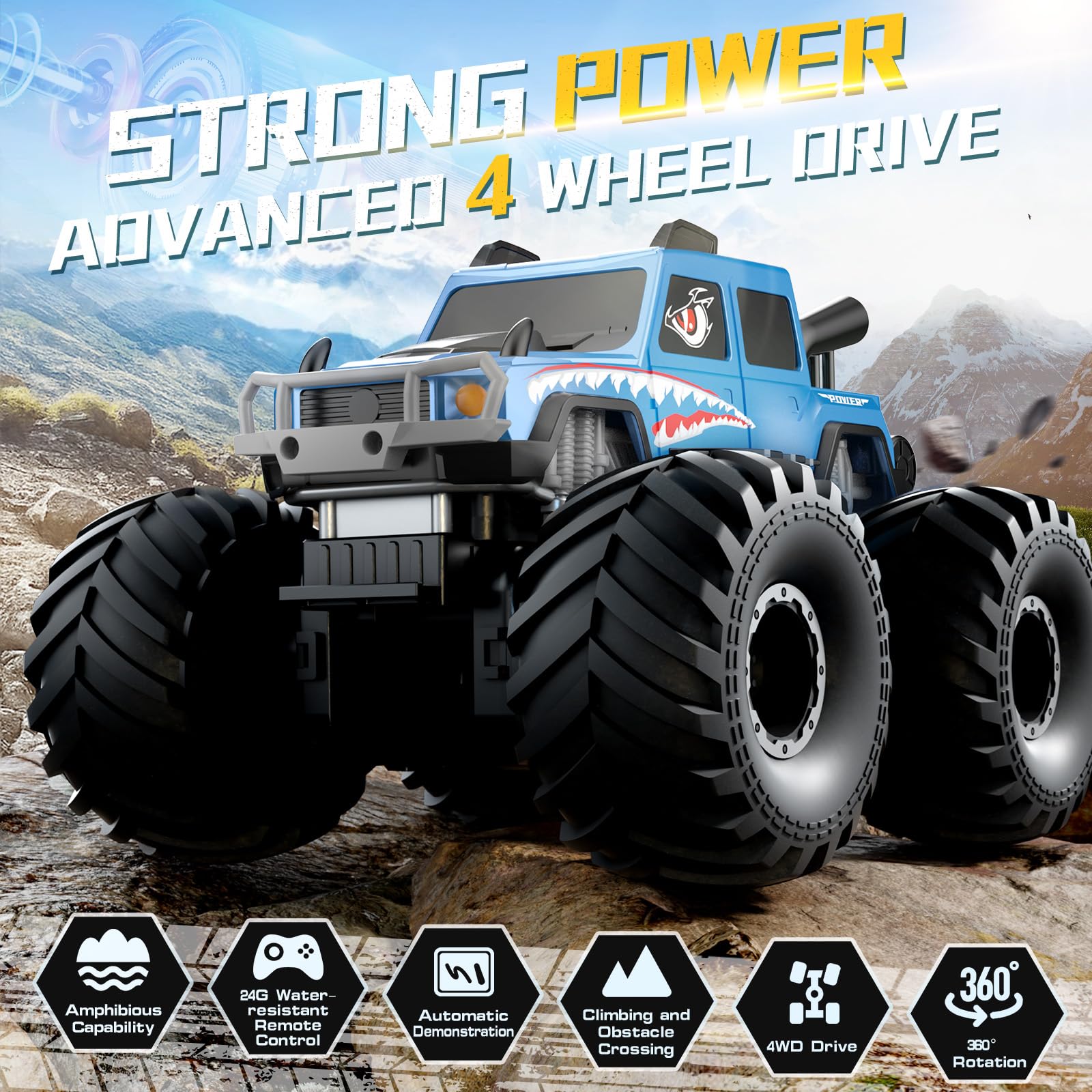 NQD Monster Truck rear view blue, durable kids' RC car