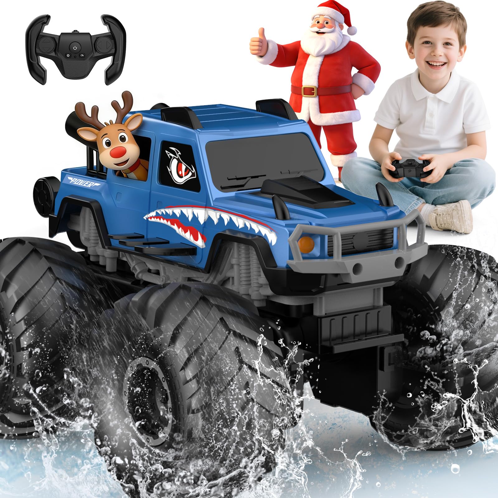 NQD Monster Truck waterproof front view blue, ready for water play