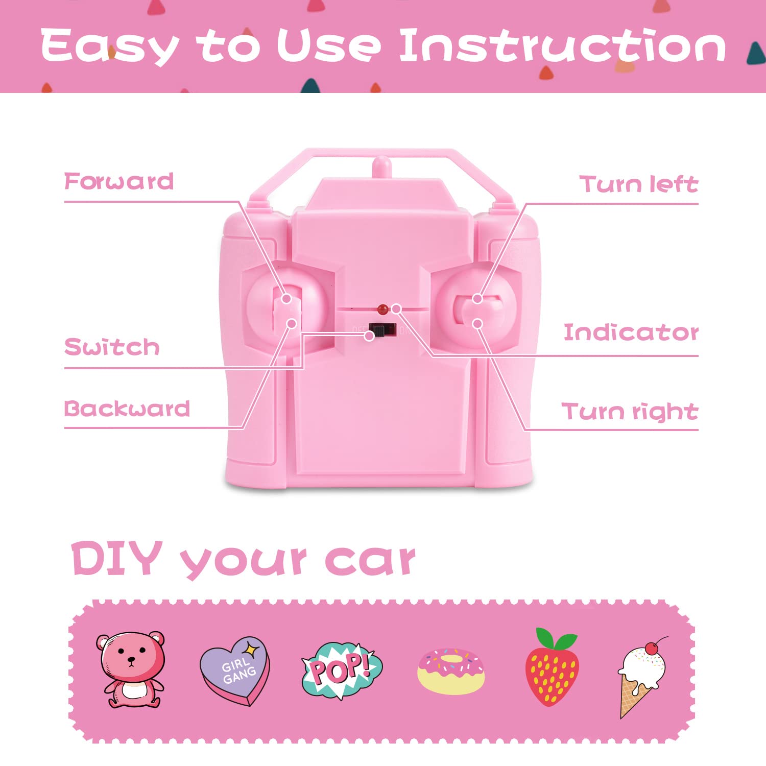 NQD pink RC car supports multi-car racing with friends.