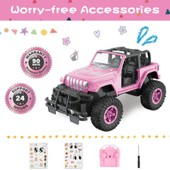 NQD pink RC car safety design with smooth edges.