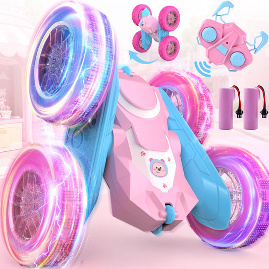 NQD remote-control car pink 360-degree spin demonstrates exciting stunts for imaginative play.