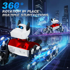 NQD robot dog performing drifting tricks on varied terrain.