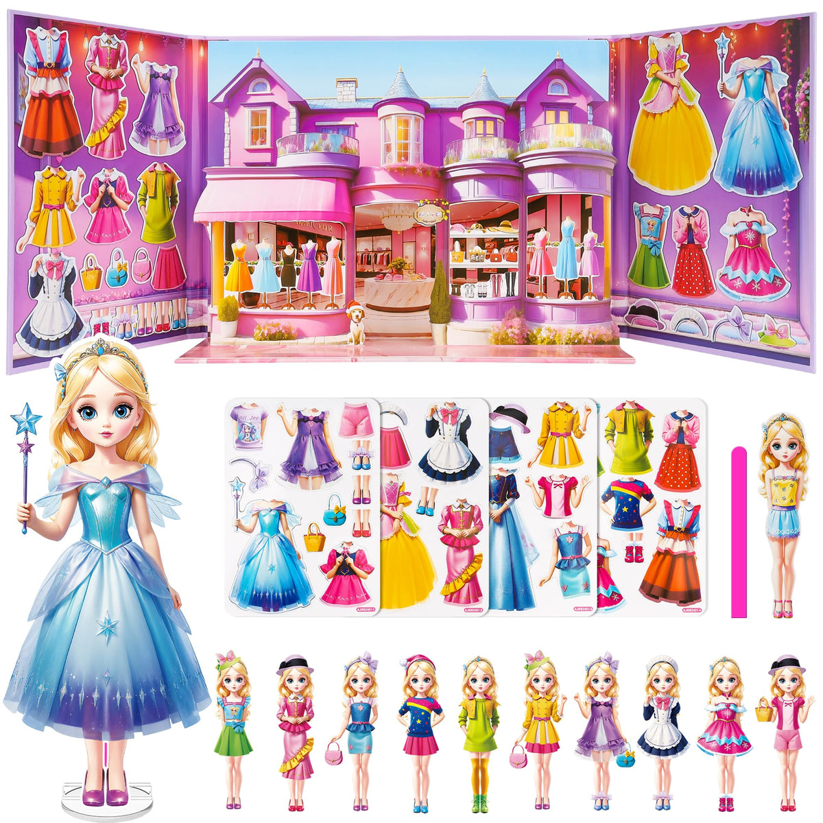 Nsuebck magnetic dress up dolls package offering portable, mess-free imaginative play for kids.