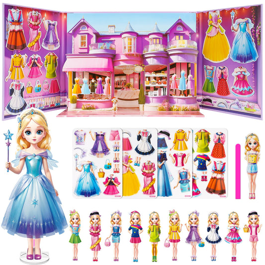 Nsuebck magnetic dress up dolls package offering portable, mess-free imaginative play for kids.