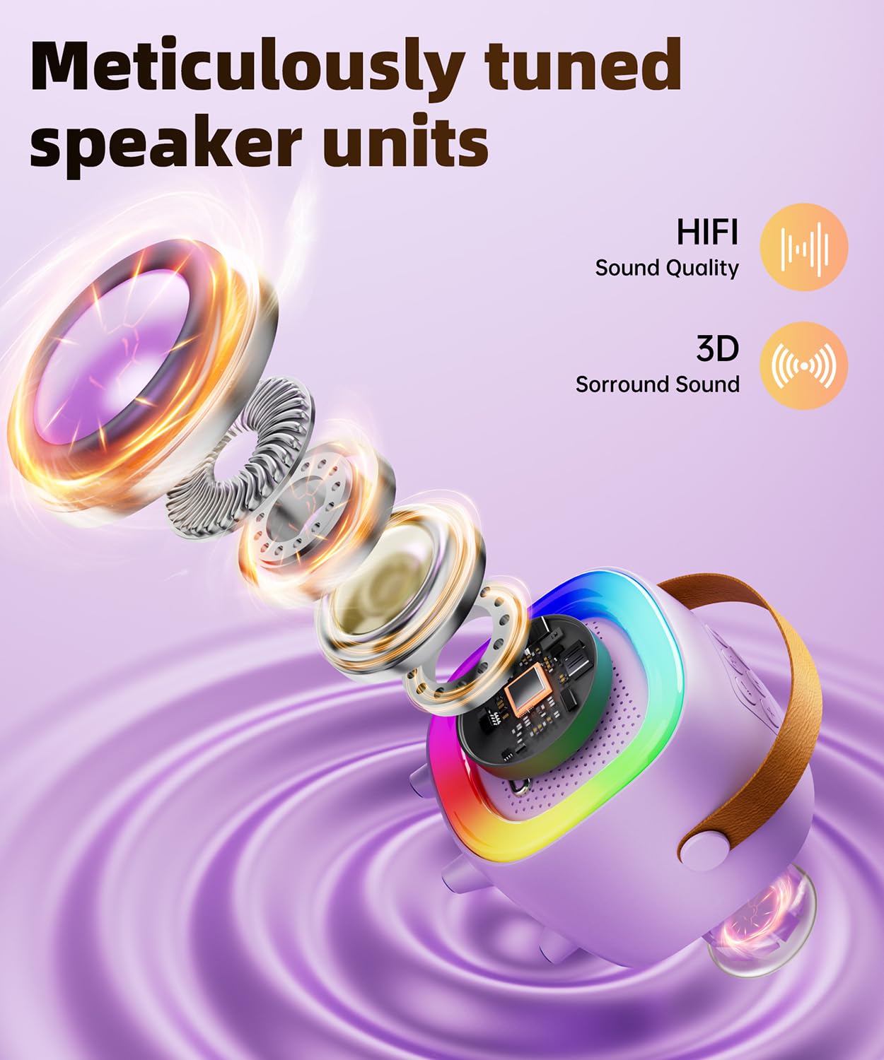 NTEEWAHY Mini Karaoke Machine 360° surround sound fills any room with music