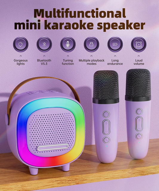 NTEEWAHY mini karaoke lights show colorful ambience during playback.