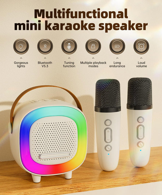 NTEEWAHY mini karaoke machine side view highlighting sleek transportable build.