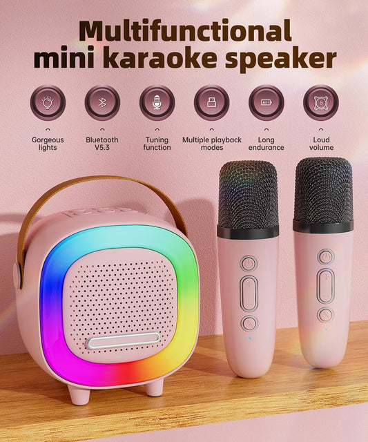 NTEEWAHY Mini Karaoke Machine wireless microphones for duo performances.
