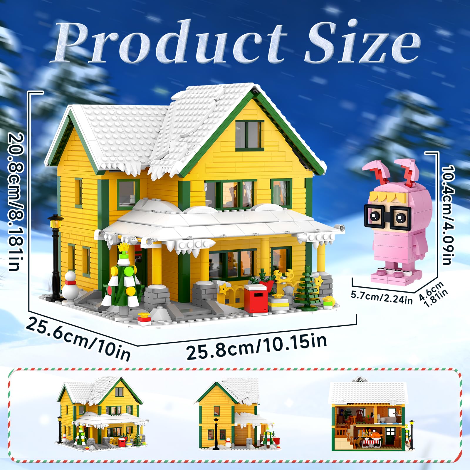 Nubee Christmas House exterior showcases a yellow facade for festive display.