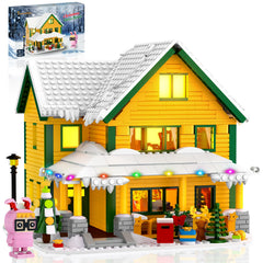 Nubee Christmas House LED interior lights illuminate the cozy living room scene.