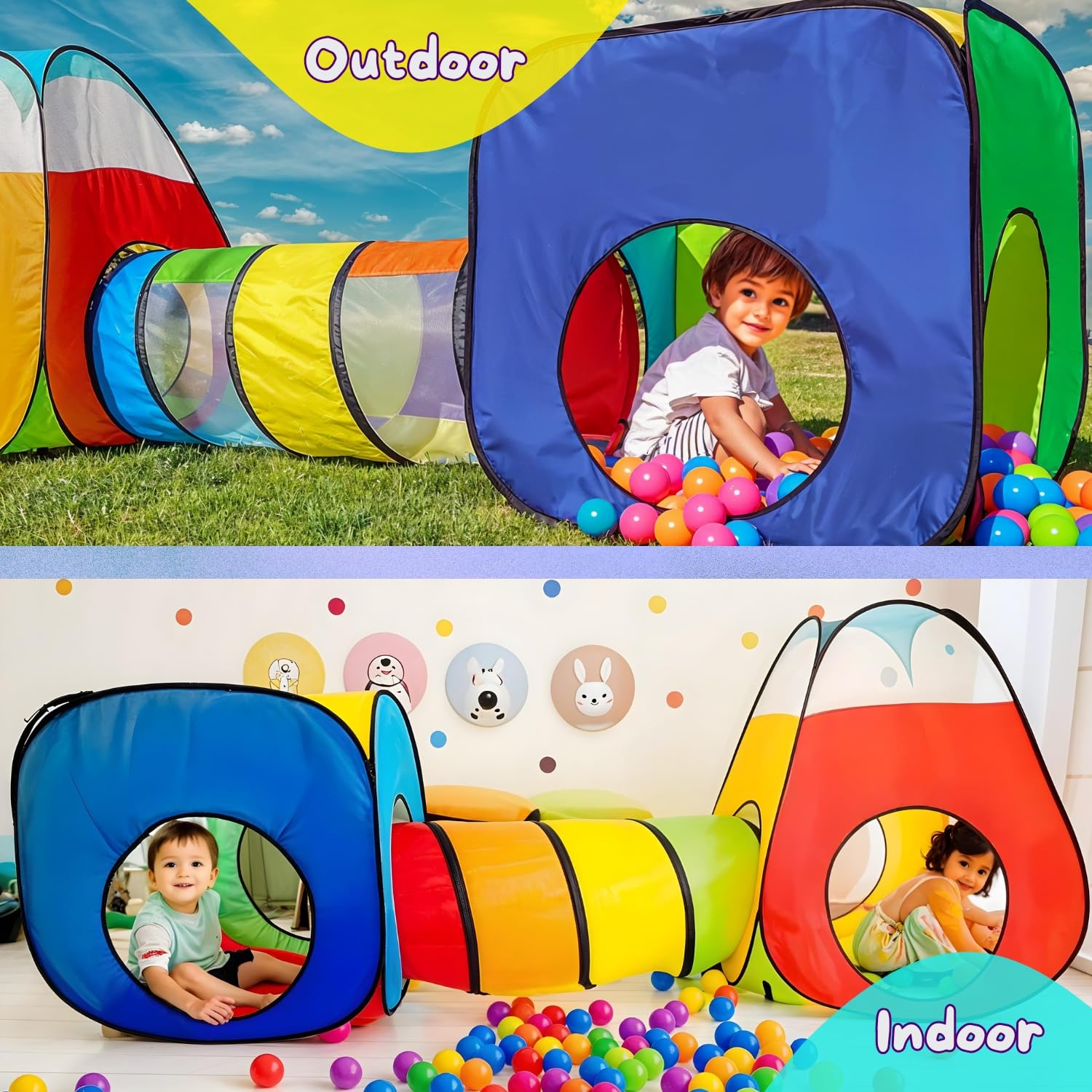 NUBUNI 4-in-1 play tent indoor outdoor setup for versatile play spaces.