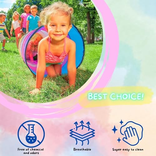NUBUNI Kids Play Tunnel Pink: folded flat for easy storage and travel.
