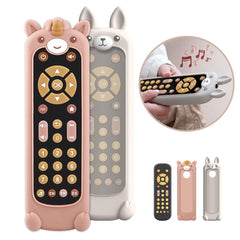 Nueplay Baby TV Remote with silicone cover supports teething sensory play and safe exploration.