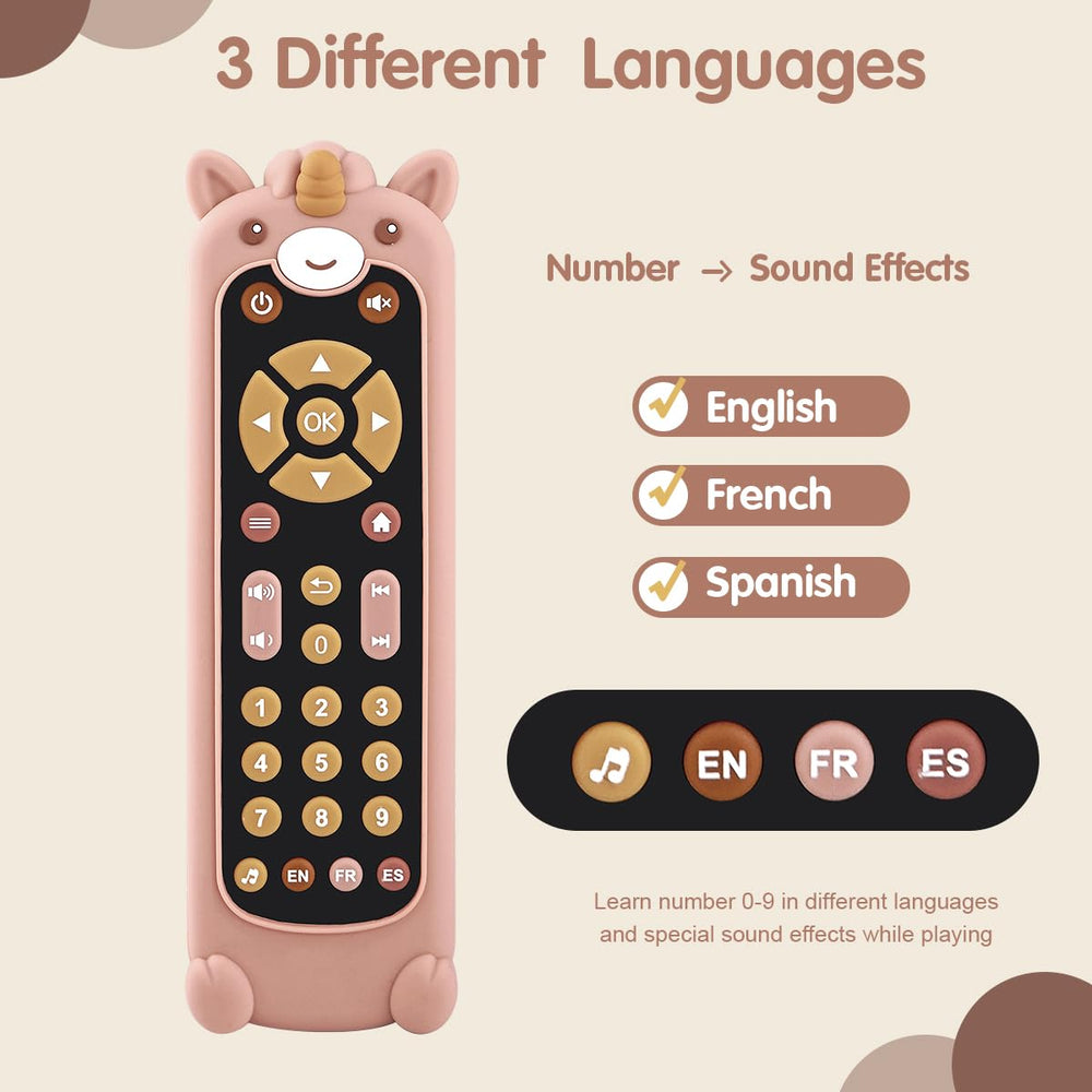 Nueplay remote with soft light and sounds supports visual and auditory exploration.