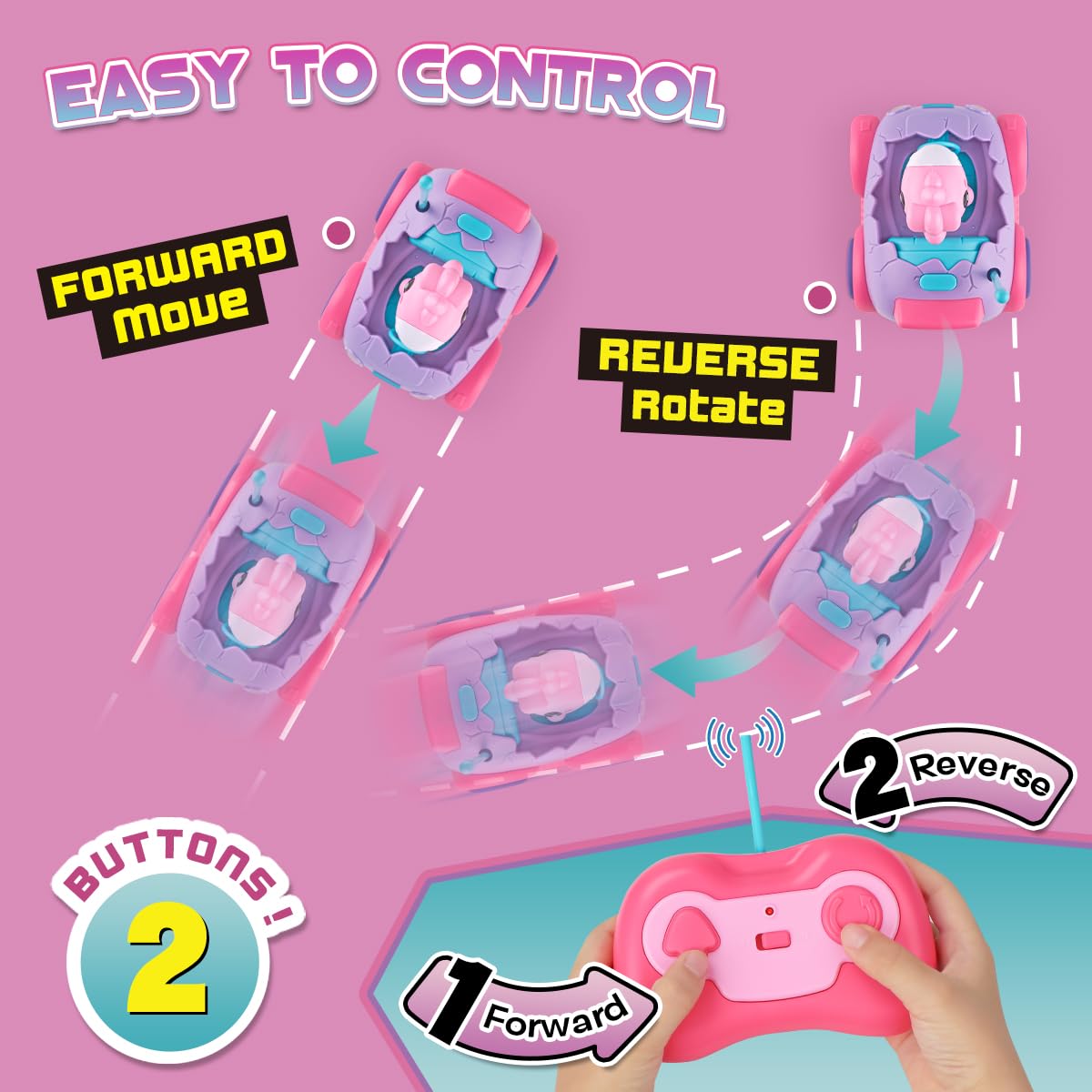 Nueplay RC car features easy two-button control for toddlers.