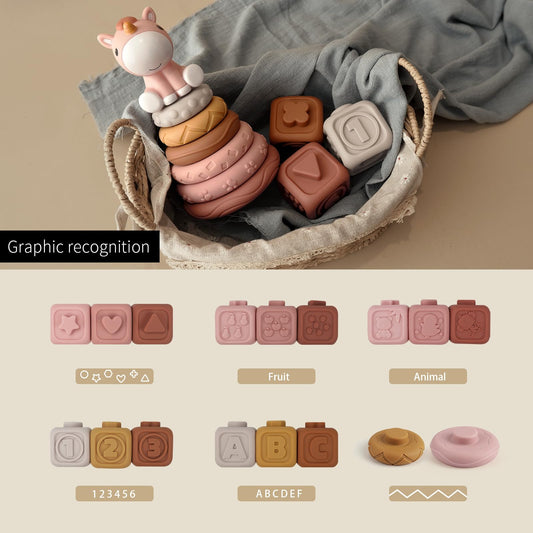 Nueplay soft rings close-up showing varied textures for tactile exploration.
