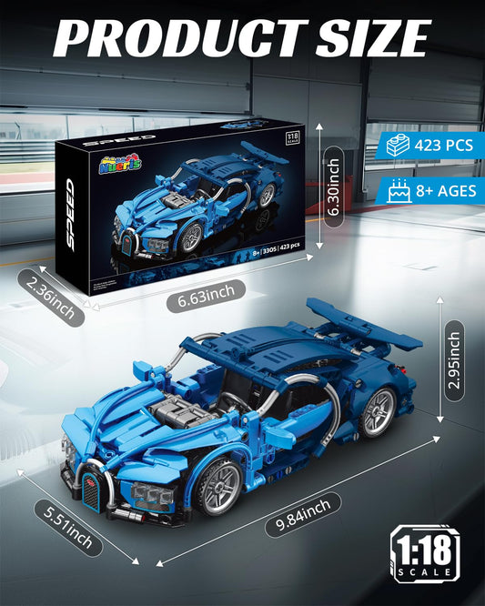 Nueris 1:18 blue sports car decals detail highlights authentic racing aesthetics.
