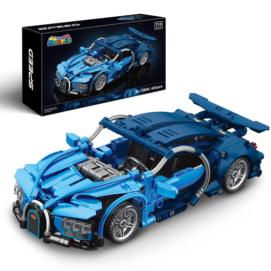 Nueris 1:18 blue sports car model viewed from the side, ideal for display collections.