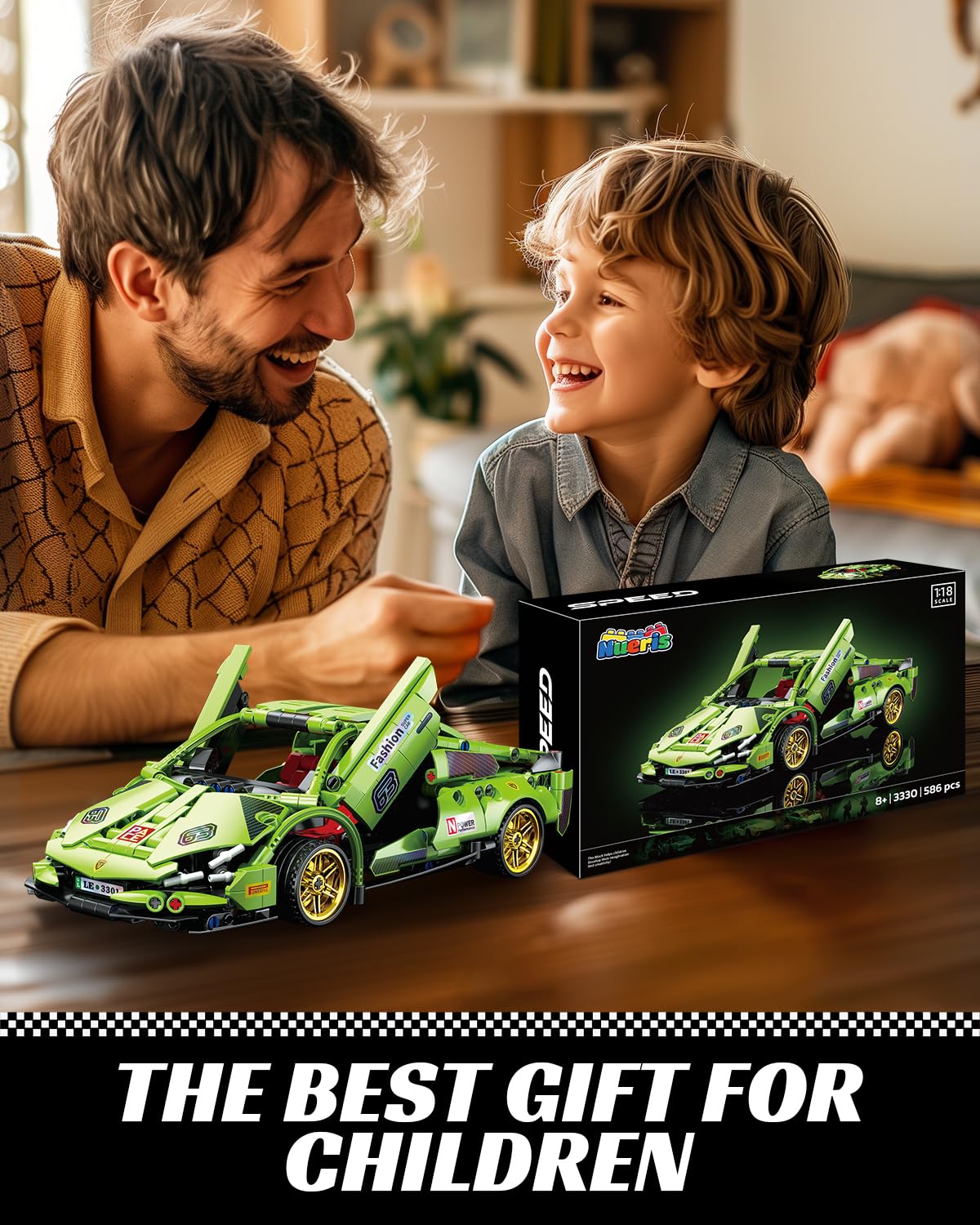 Nueris 1:18 Technic green decal design captures bold styling for display.
