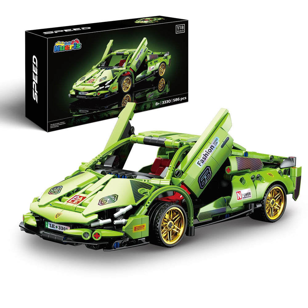 Nueris 1:18 Technic green front view shows detailed build for display.