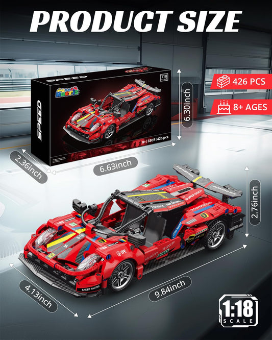 Nueris red 1:18 Technic car side profile, sleek silhouette for display