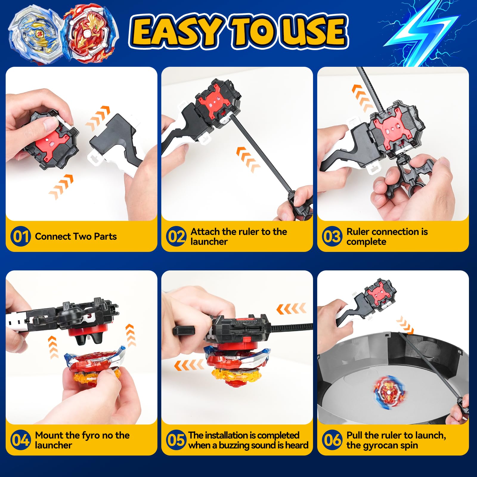 Nuffunx spinning tops launcher shown for easy setup and immediate play.