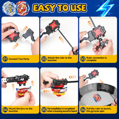 Nuffunx spinning tops launcher shown for easy setup and immediate play.