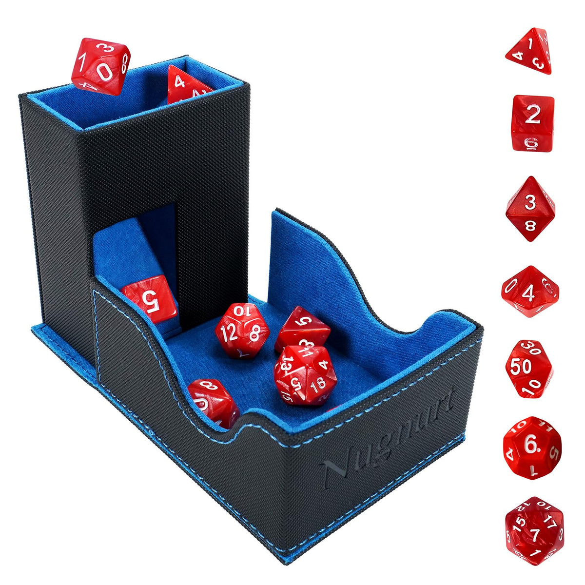 Nugnurt dice-tower-foldable-structure with integrated tray for tidy, controlled rolls on any table.