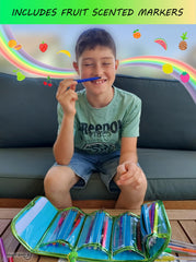 NUMI'SMILE dinosaur art set includes washable markers for mess-free coloring.