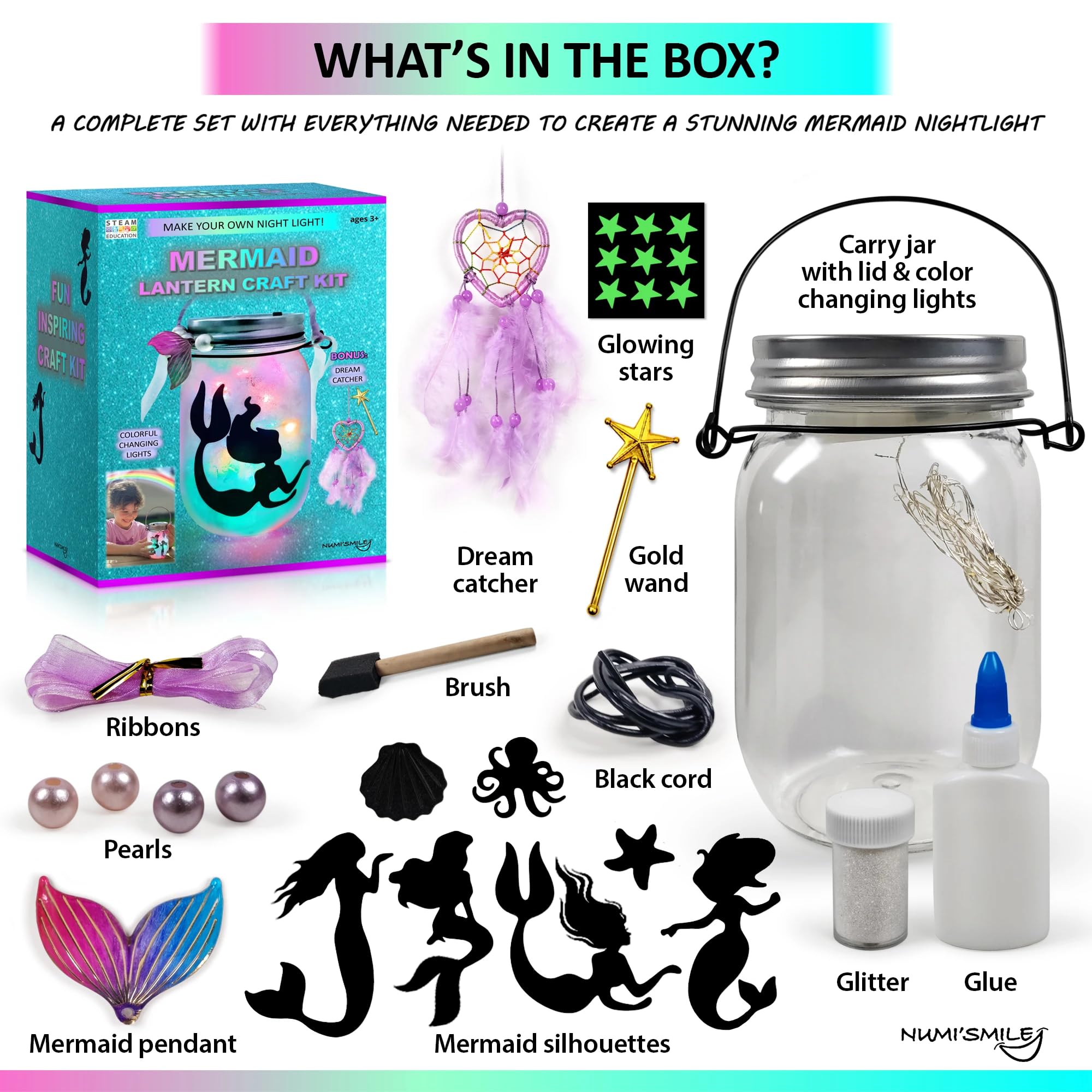 NUMI'SMILE Mermaid supplies kit with beads, glitter, and stickers for crafting