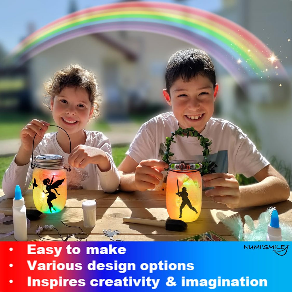 NUMI'SMILE lantern jar with color-changing LEDs brightens a kid's room.